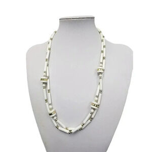 Vintage Small Rectangle Circular Plastic Beads – White Necklace – 47 inches